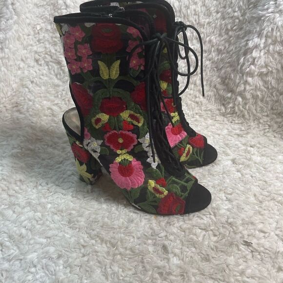 Hot tomato Sheer Mesh multi color floral embroidery lace up corset peep toeSZ11M - Picture 2 of 14